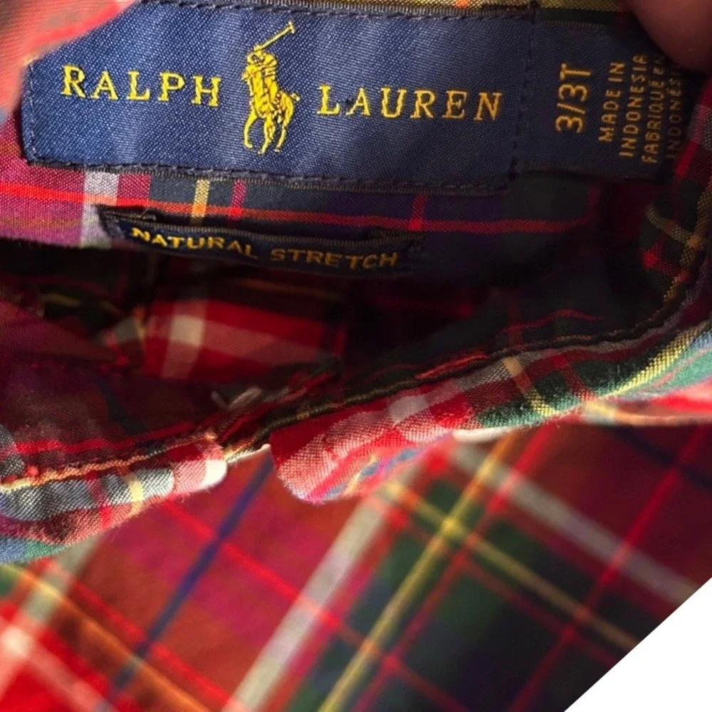 Ralph Lauren Bundle Set Kids Plaid Button Down Shirt‎ 3T Red Blue Green Classic